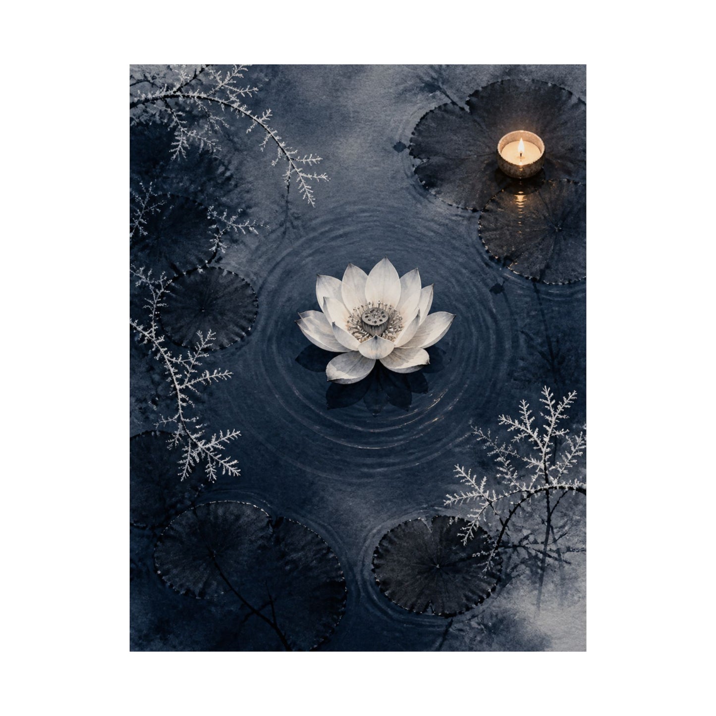 Lotus Flower Wall Art Print | Winter Zen Sumi E Art