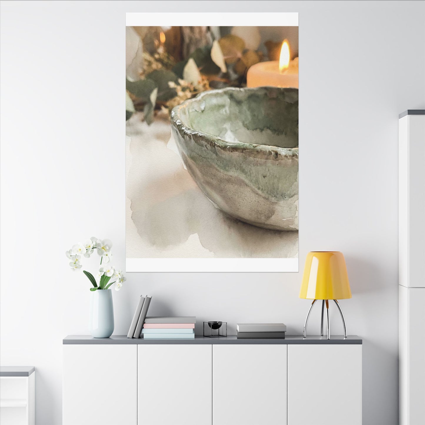 Ceramic Bowl Canvas Art | Summer Japandi Watercolor Art