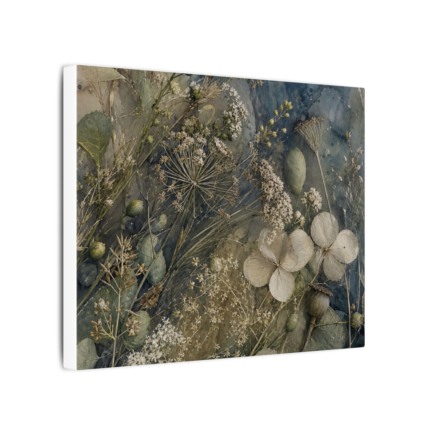 Japandi Dried Flowers in Moonlight | Watercolor Canvas Art