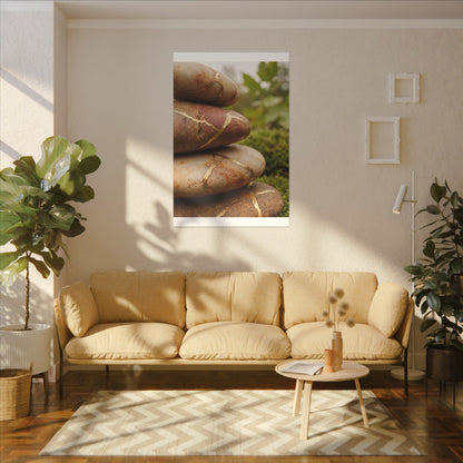 River Stones Summer Canvas Art | Kintsugi Healing Design