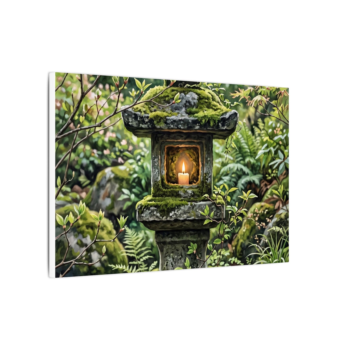 Neutral Stone Lantern Canvas Art - Japanese Pattern Japandi