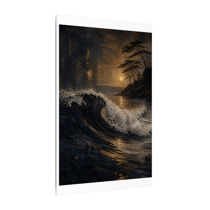Ocean Wave Dark Texture Canvas Art | Bold Dark Japandi Art