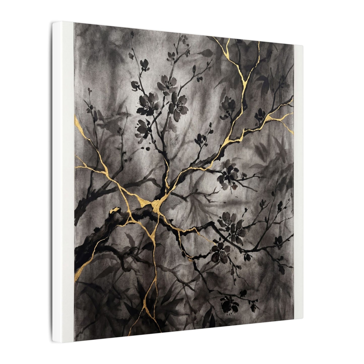 Kanso Cherry Blossom Canvas Art - Kintsugi Crackle Gold