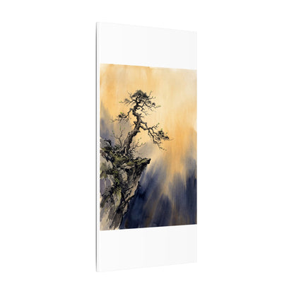 Zen Pine Tree in Golden Hour | Sumi E Canvas Art