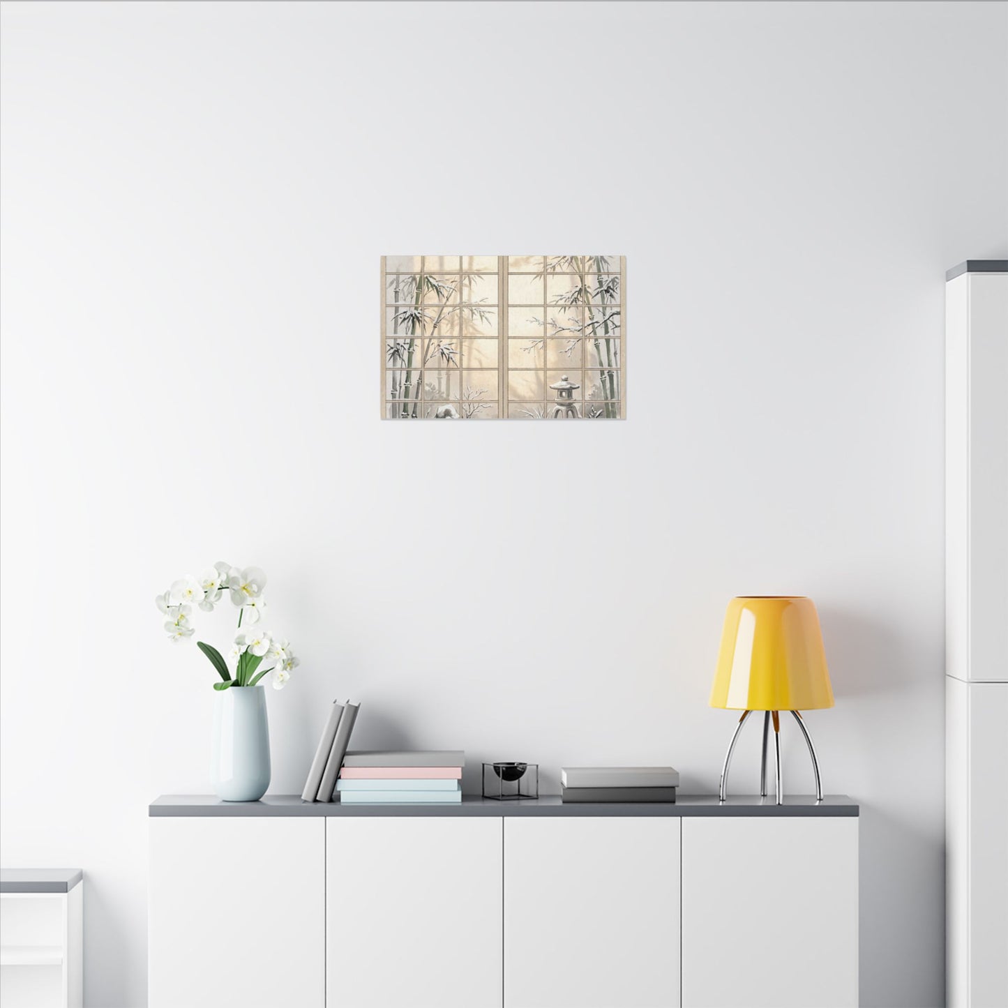 Winter Shoji Screen Sumi E Canvas Art | Tranquil Decor