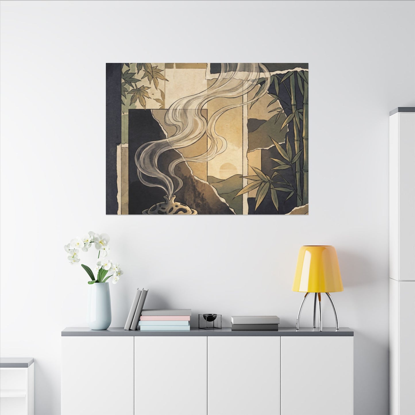 Tranquil Incense Smoke Canvas Art - Ukiyo E Inspired Zen