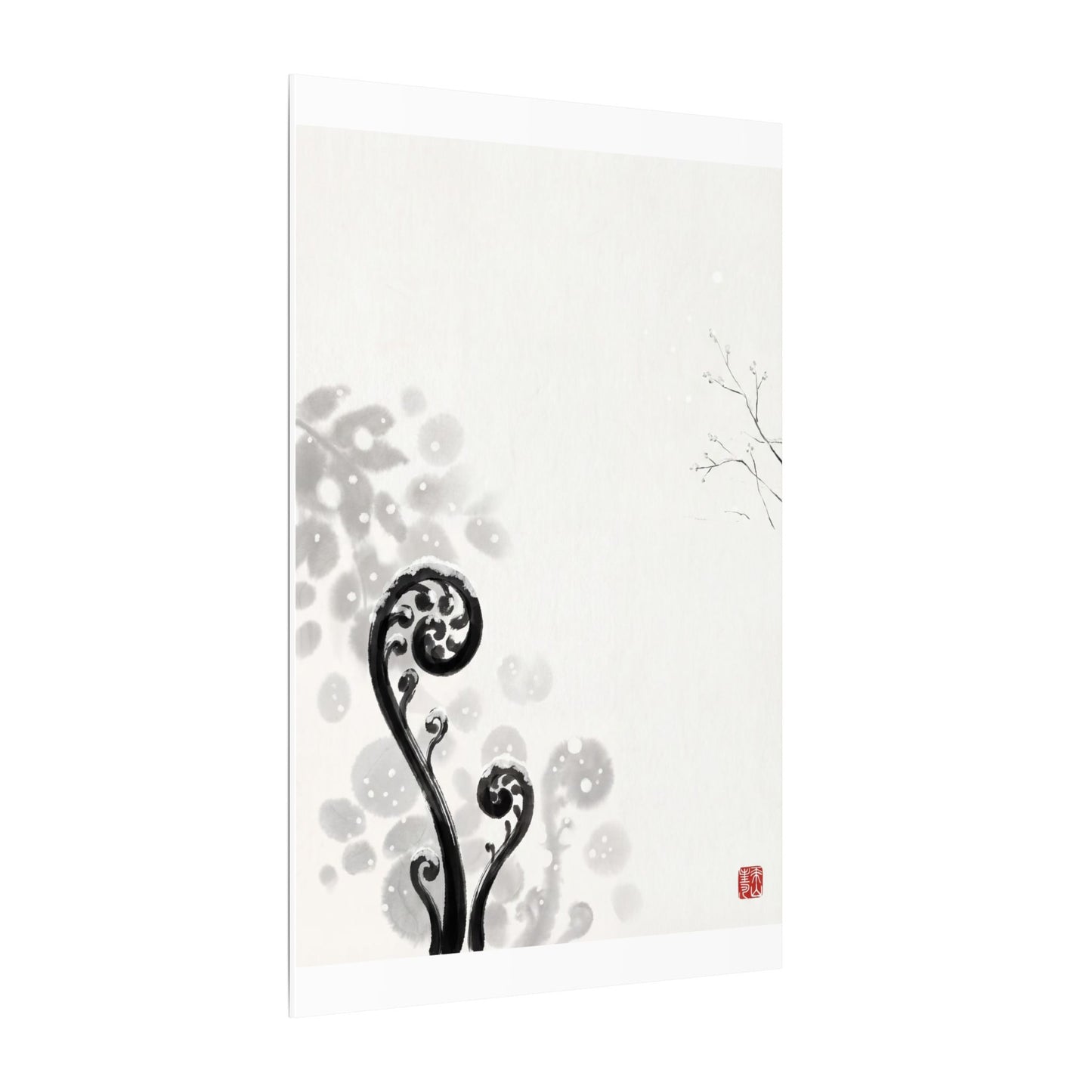 Winter Fern Unfurling Ukiyo E Inspired Canvas Art | Peaceful Decor