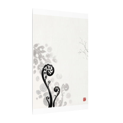 Winter Fern Unfurling Ukiyo E Inspired Canvas Art | Peaceful Decor