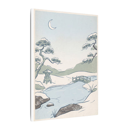 Japandi Moonlit Garden in Moonlight | Minimal Line Canvas Art