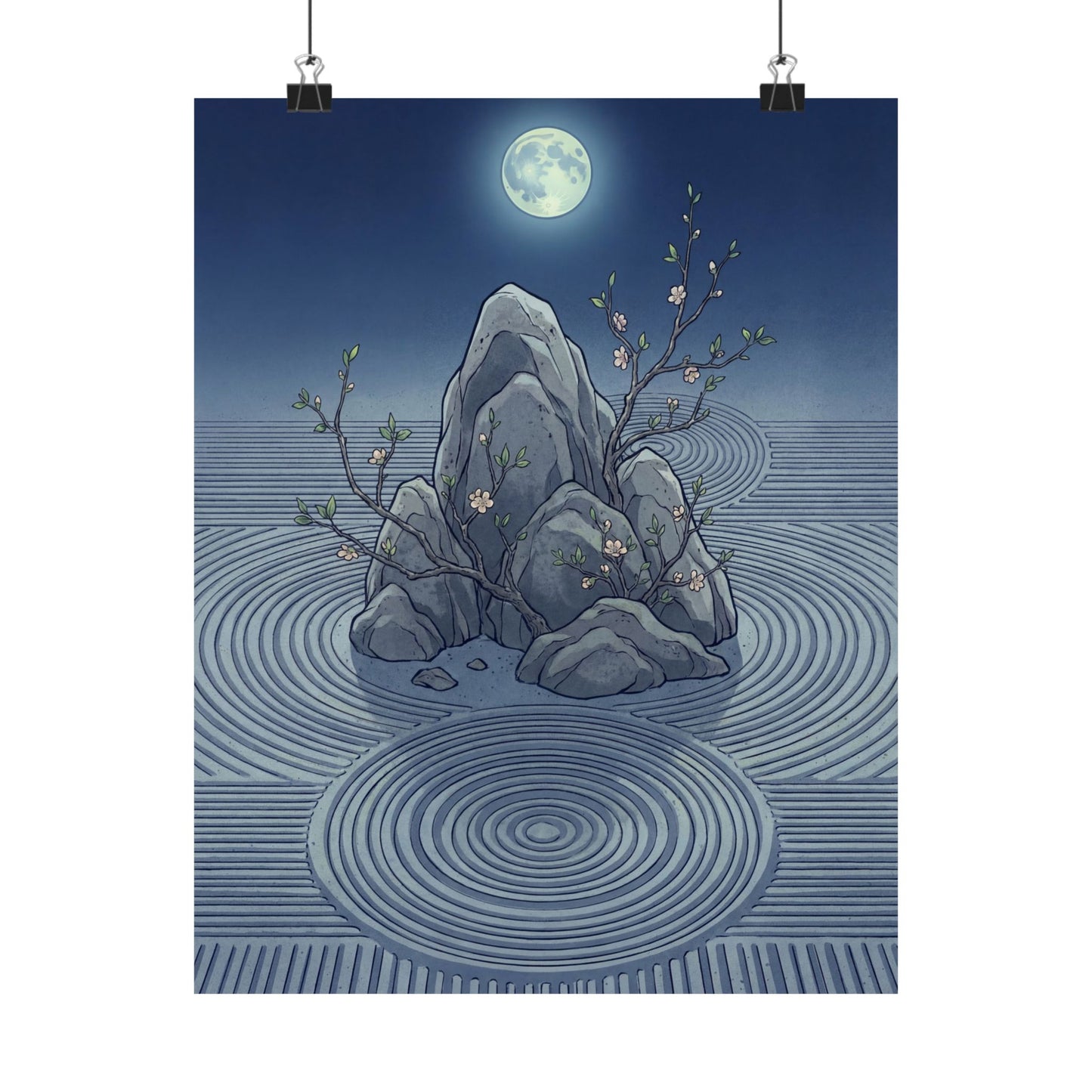 Kanso Rock Garden Wall Art Print - Zen Ukiyo E Inspired Art Print