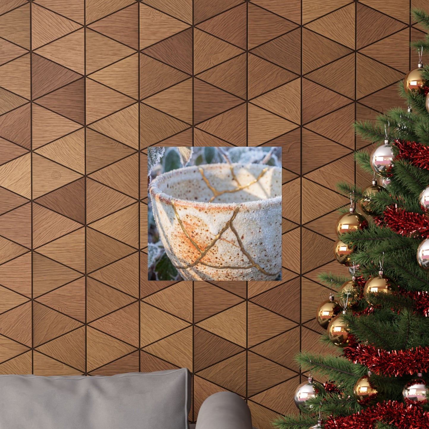 Kintsugi Ceramic Bowl in Dappled | Gold Vein Wall Art Print