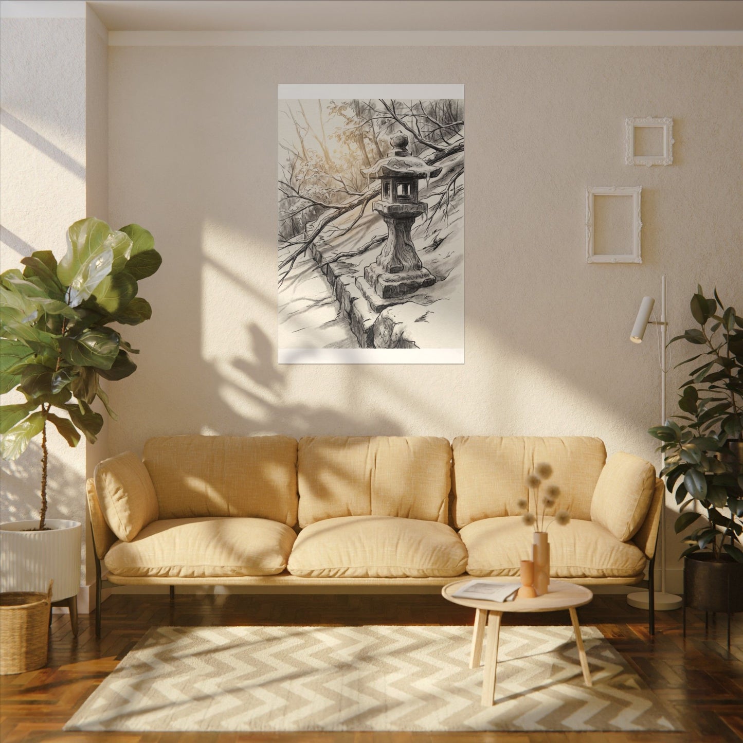 Golden Hour Stone Lantern Canvas Art - Japandi Kanso