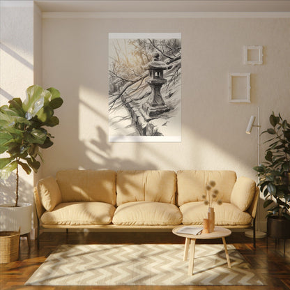 Golden Hour Stone Lantern Canvas Art - Japandi Kanso
