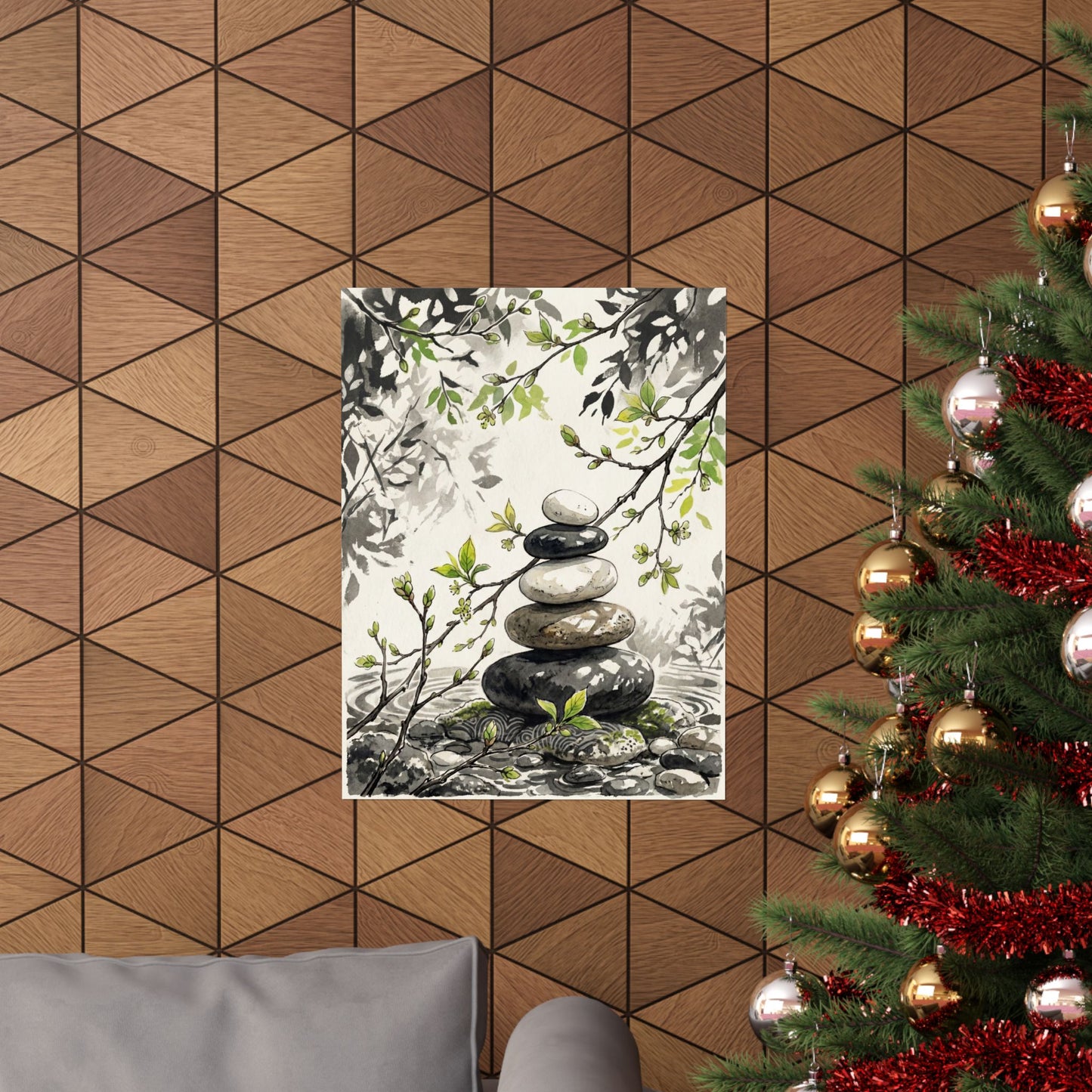 River Stones Spring Wall Art Print | Japandi Warm Design