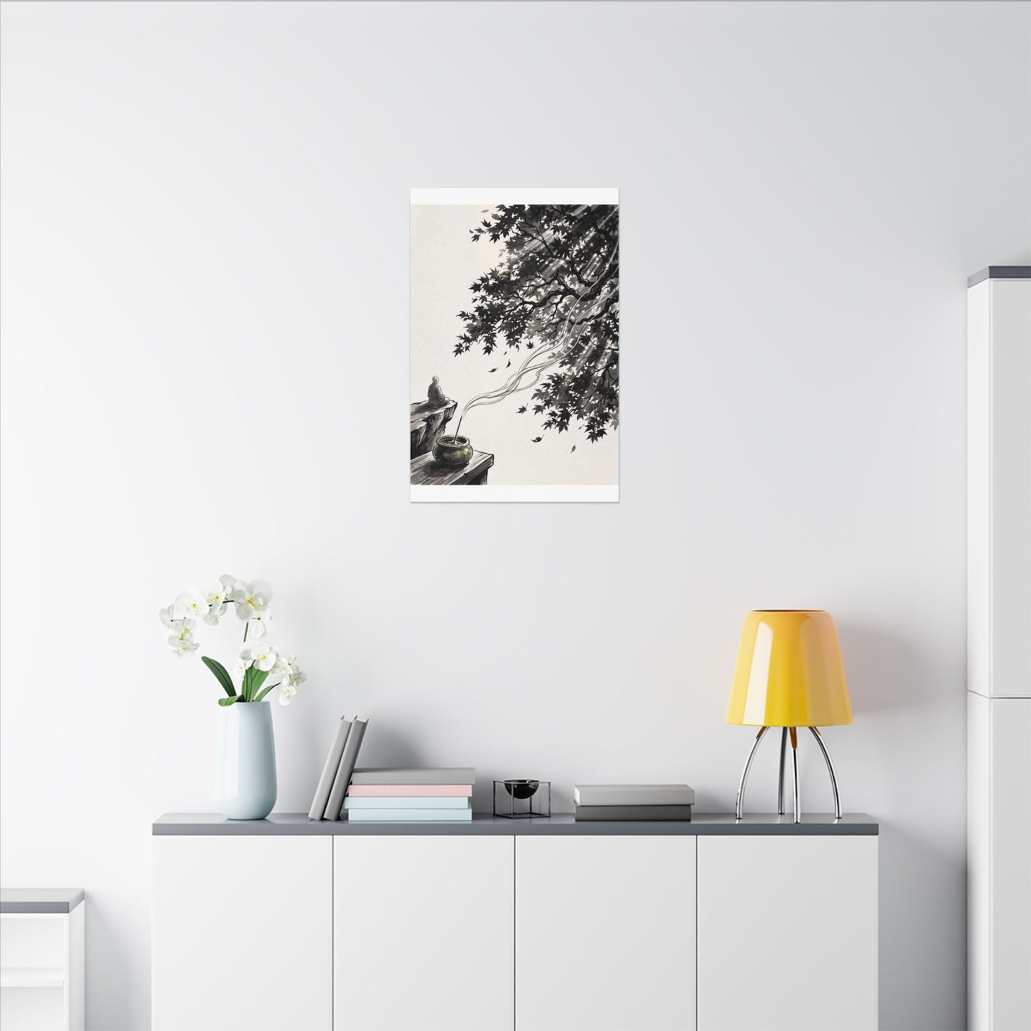 Serene Incense Smoke Canvas Art - Ukiyo E Inspired Zen