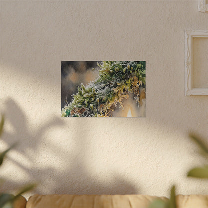 Winter Moss Close Up Watercolor Canvas Art | Neutral Decor