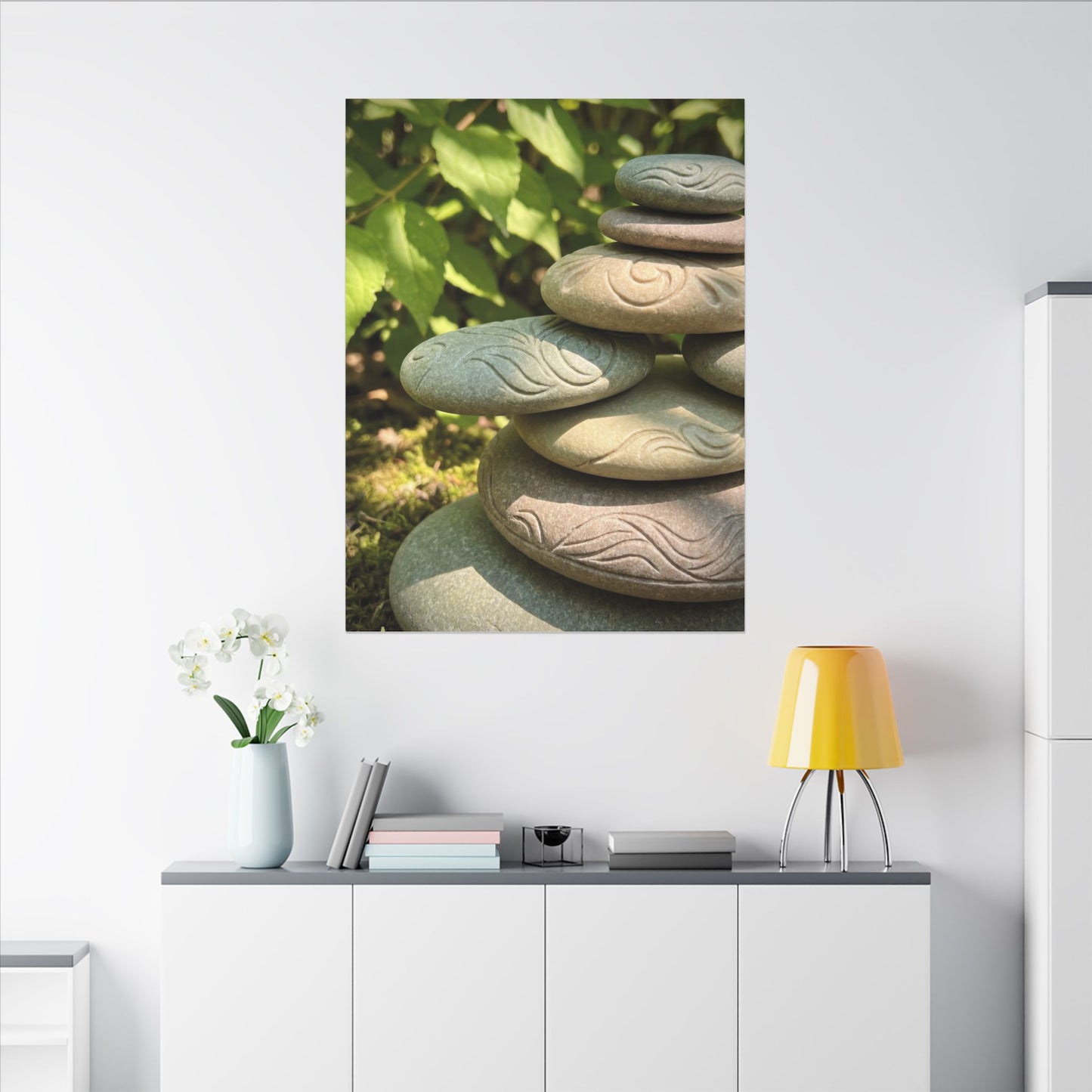 River Stones Summer Canvas Art | Japandi Earthy Design