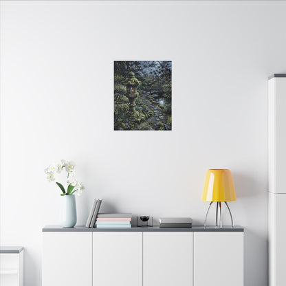 Japandi Stone Lantern in Moonlight | Texture Canvas Art