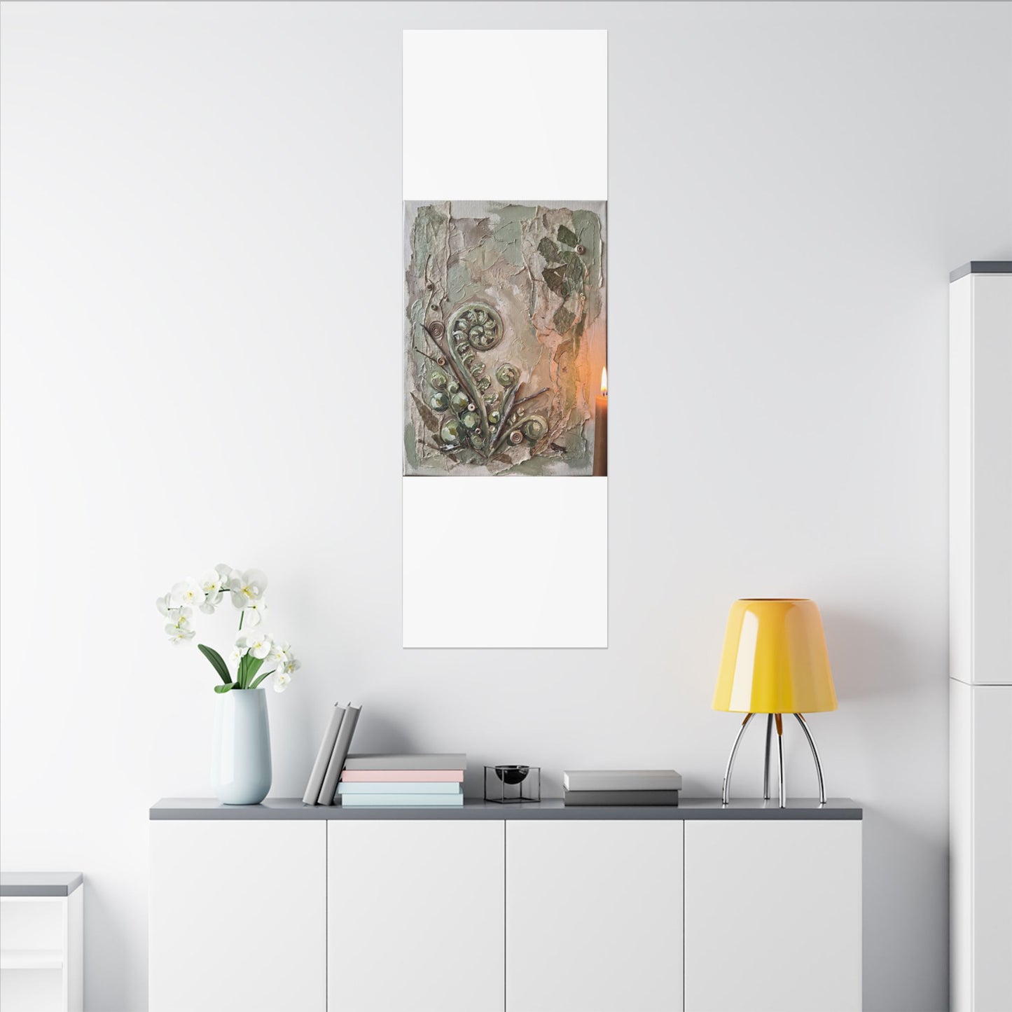 Japandi Fern Unfurling in Candlelight | Texture Canvas Art