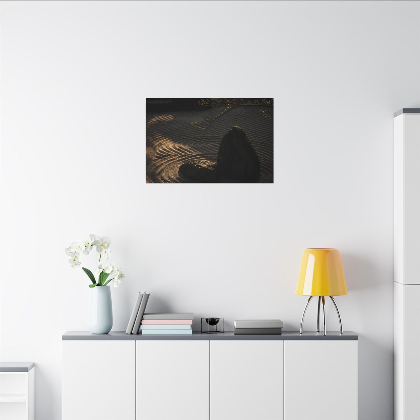 Ma Rock Garden Canvas Art - Dark Japandi Shadow Zen