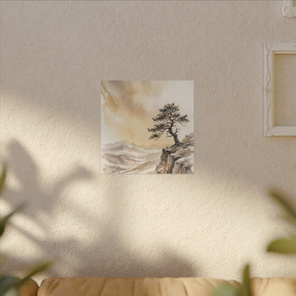 Pine Tree Canvas Art | Winter Japandi Watercolor Art