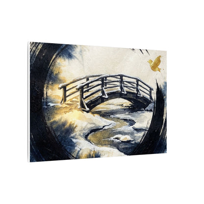 Winter Wooden Bridge Enso Canvas Art | Serene Decor