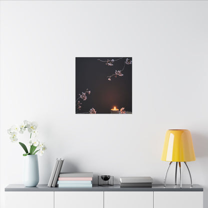 Dark Japandi Cherry Blossom in Candlelight | Moody Minimal Canvas Art
