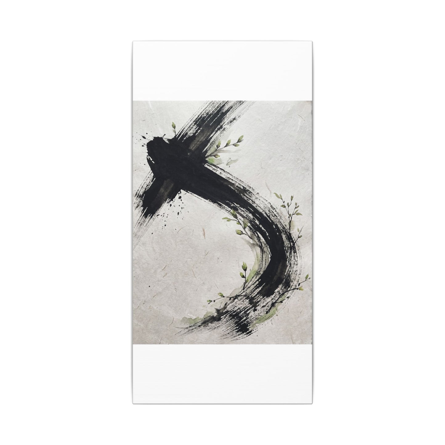 Ink Brushstroke Spring Canvas Art | Dark Japandi Sophisticated Design