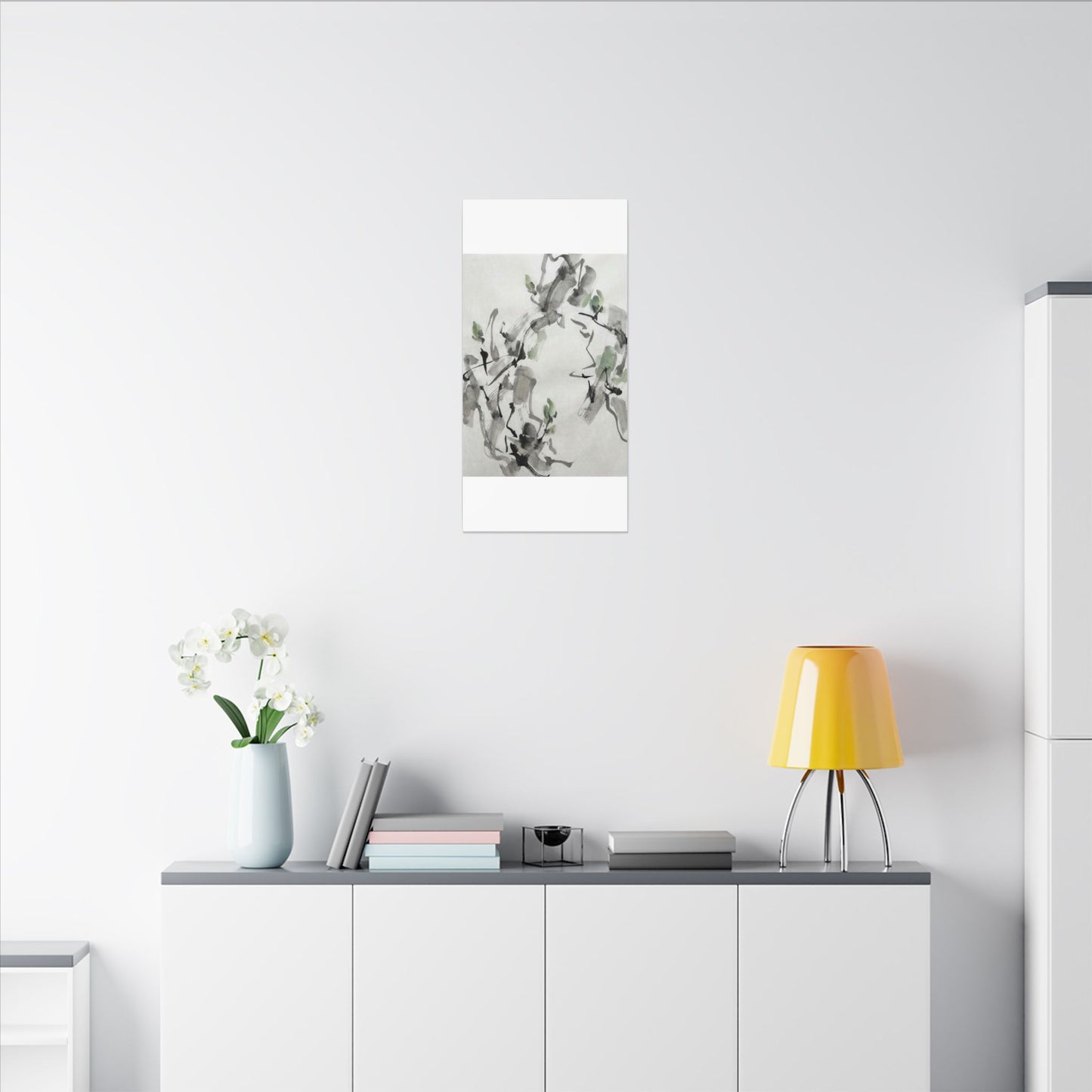 Zen Ink Brushstroke in Overcast | Sumi E Canvas Art