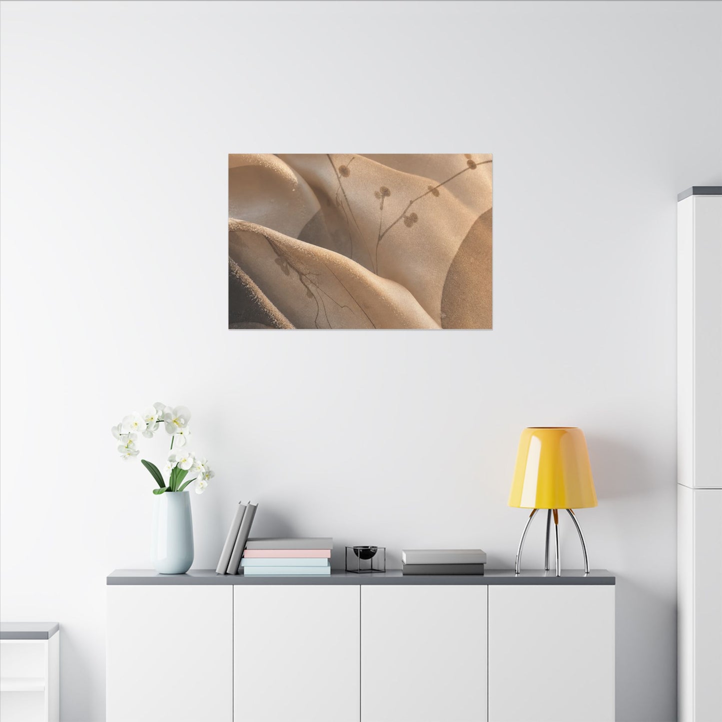 Japandi Silk Drape in Golden Hour | Japanese Pattern Canvas Art