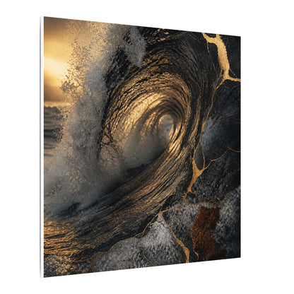 Kanso Ocean Wave Canvas Art - Kintsugi Gold Vein