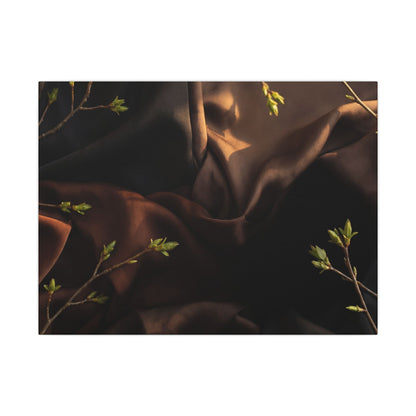 Dark Japandi Silk Drape in Golden Hour | Moody Minimal Canvas Art Art Print