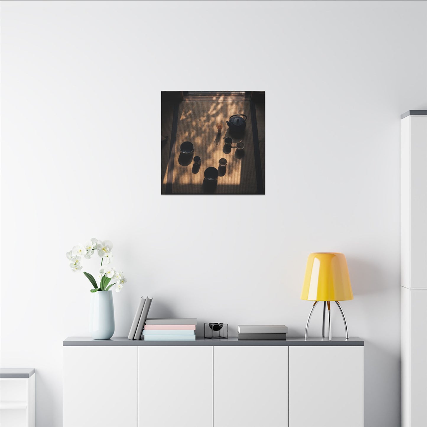 Shibui Tea Ceremony Canvas Art - Dark Japandi Shadow Zen