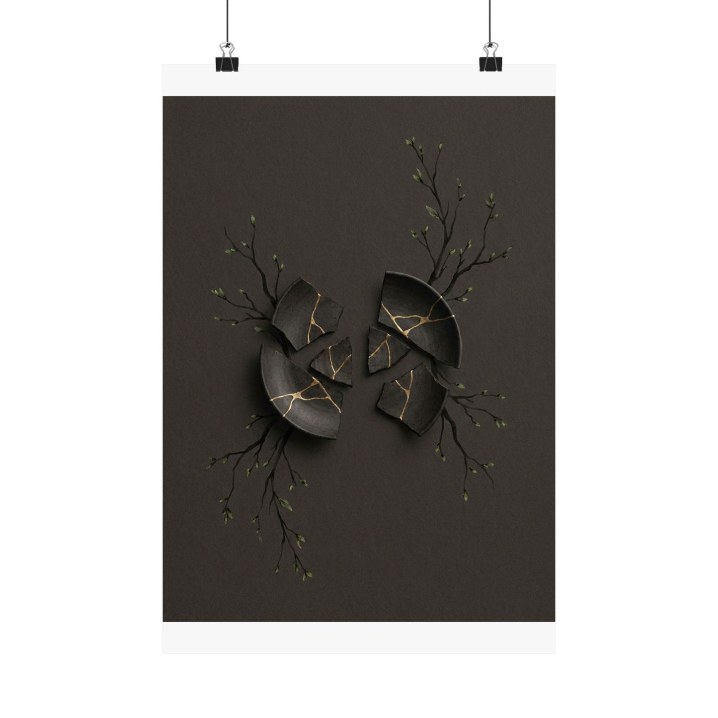 Dark Japandi Broken Pottery in Overcast | Charcoal Ink Wall Art Print