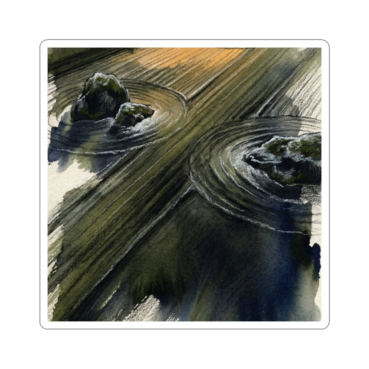 Sophisticated Rock Garden Sticker - Charcoal Ink Dark Japandi