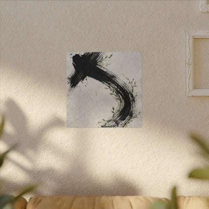 Ink Brushstroke Spring Canvas Art | Dark Japandi Sophisticated Design