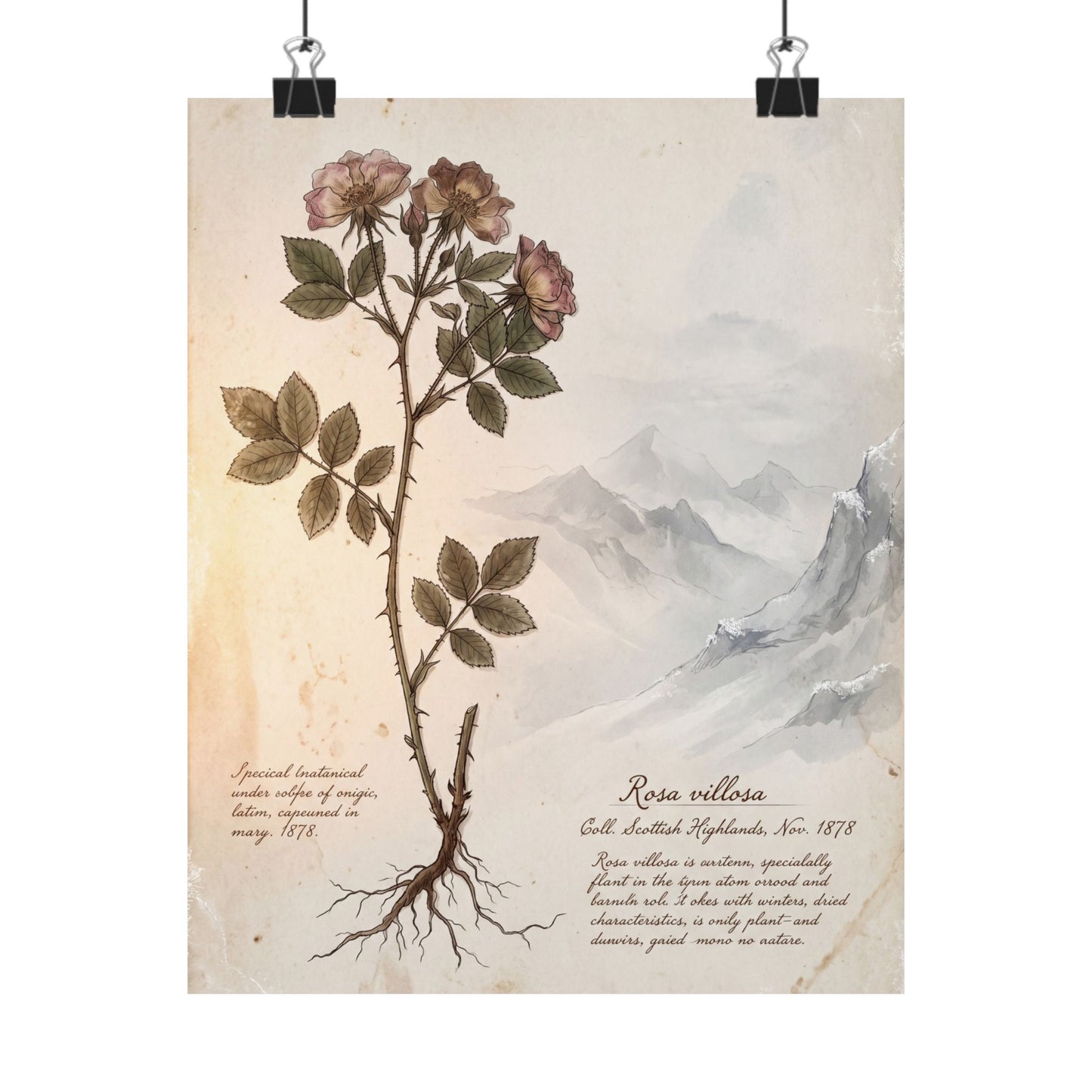 Winter Mountain Mist Herbarium Wall Art Print | Rustic Decor
