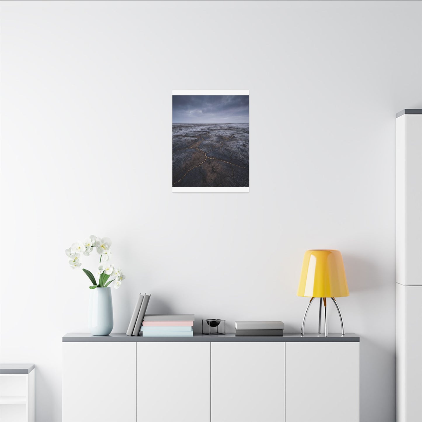Dark Japandi Cracked Earth in Overcast | Dark Texture Canvas Art