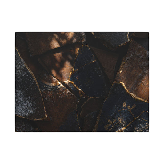 Fukinsei Broken Pottery Canvas Art - Dark Japandi Dark Texture