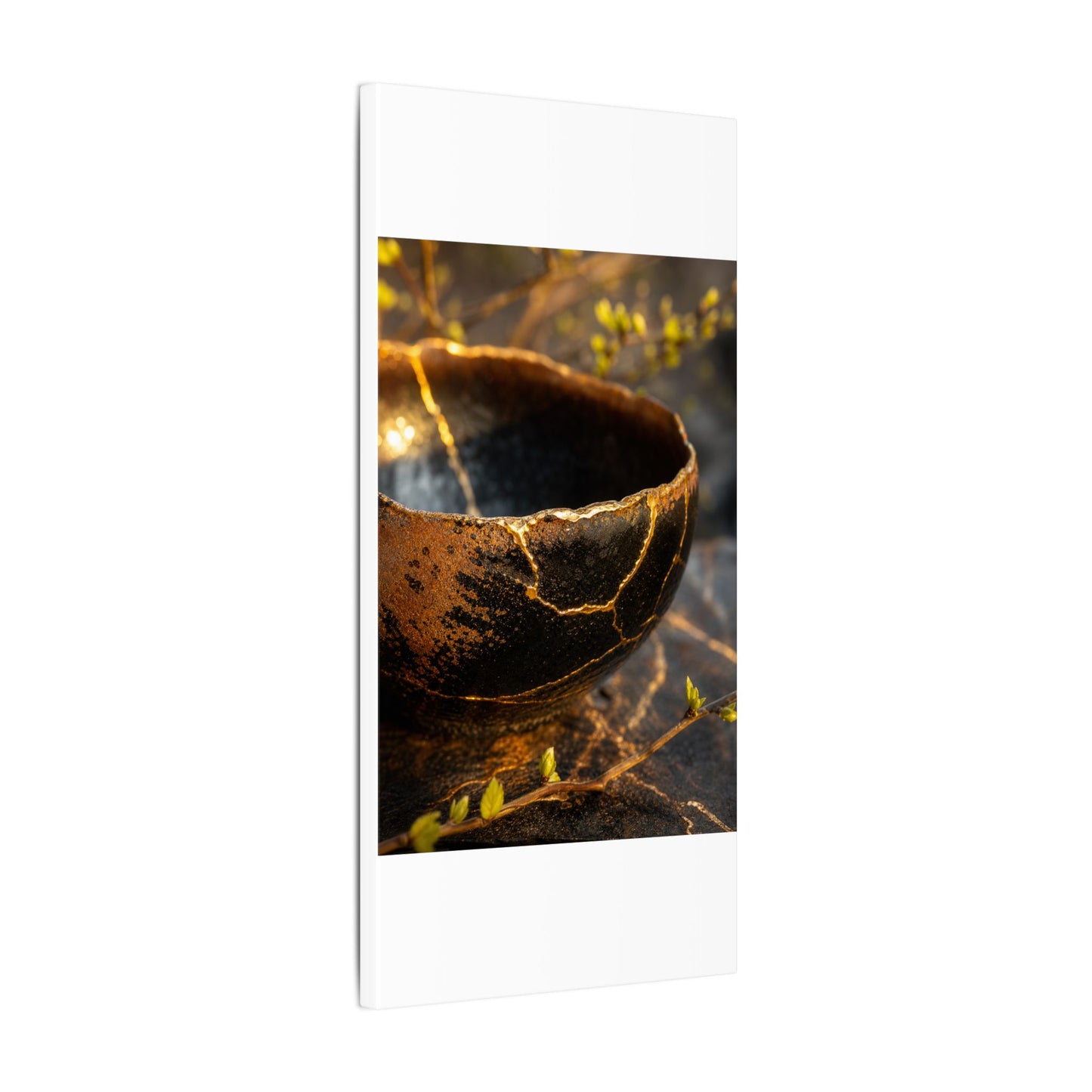Kintsugi Ceramic Bowl in Golden Hour | Gold Vein Canvas Art