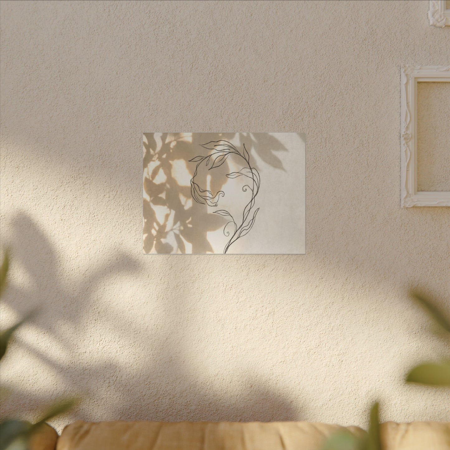 Warm Shoji Screen Canvas Art - Minimal Line Japandi