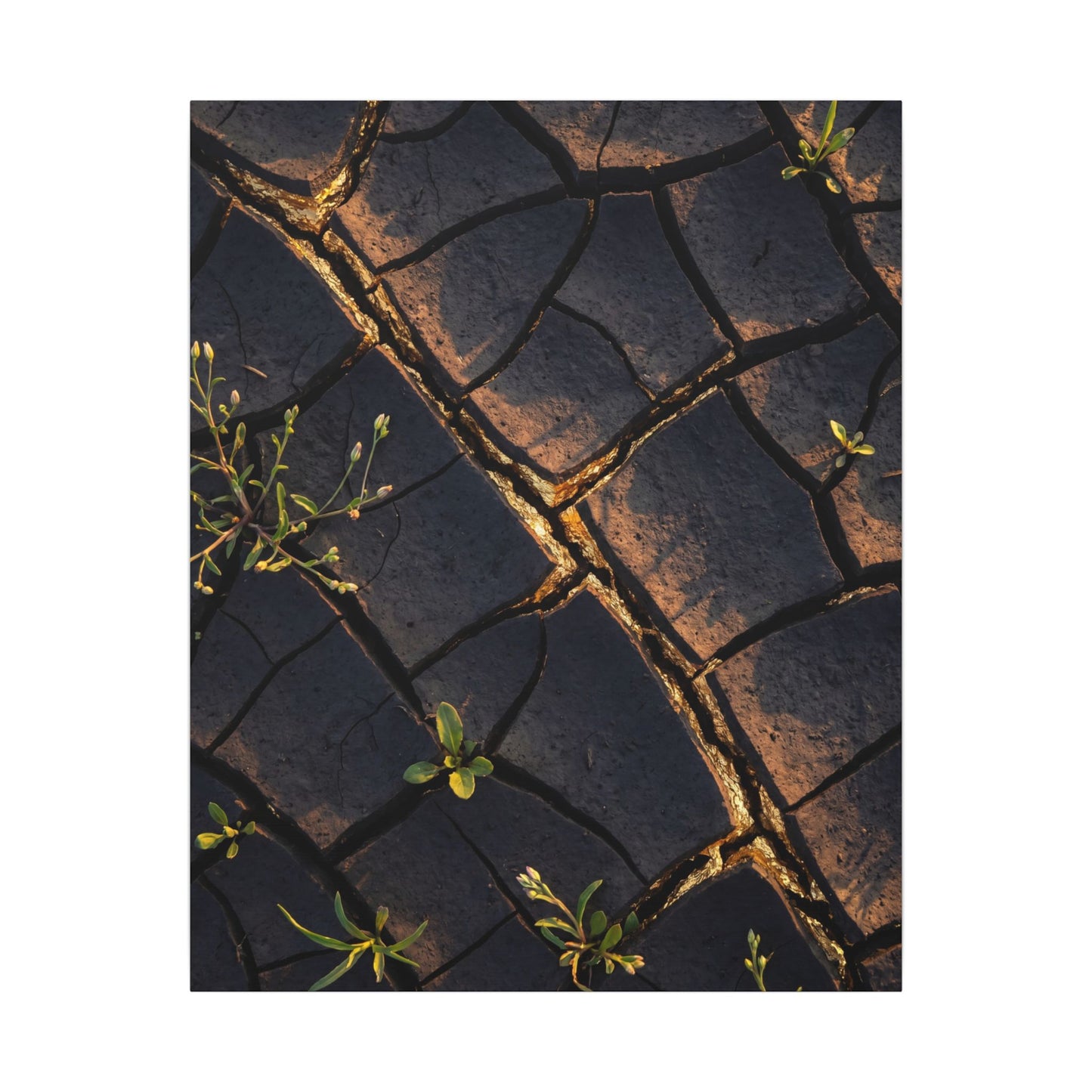 Kintsugi Cracked Earth in Golden Hour | Gold Vein Canvas Art