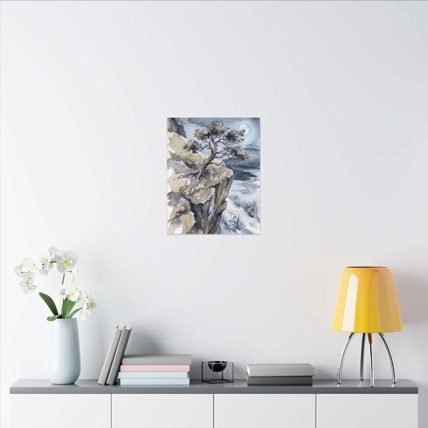 Pine Tree Canvas Art | Winter Japandi Watercolor Art