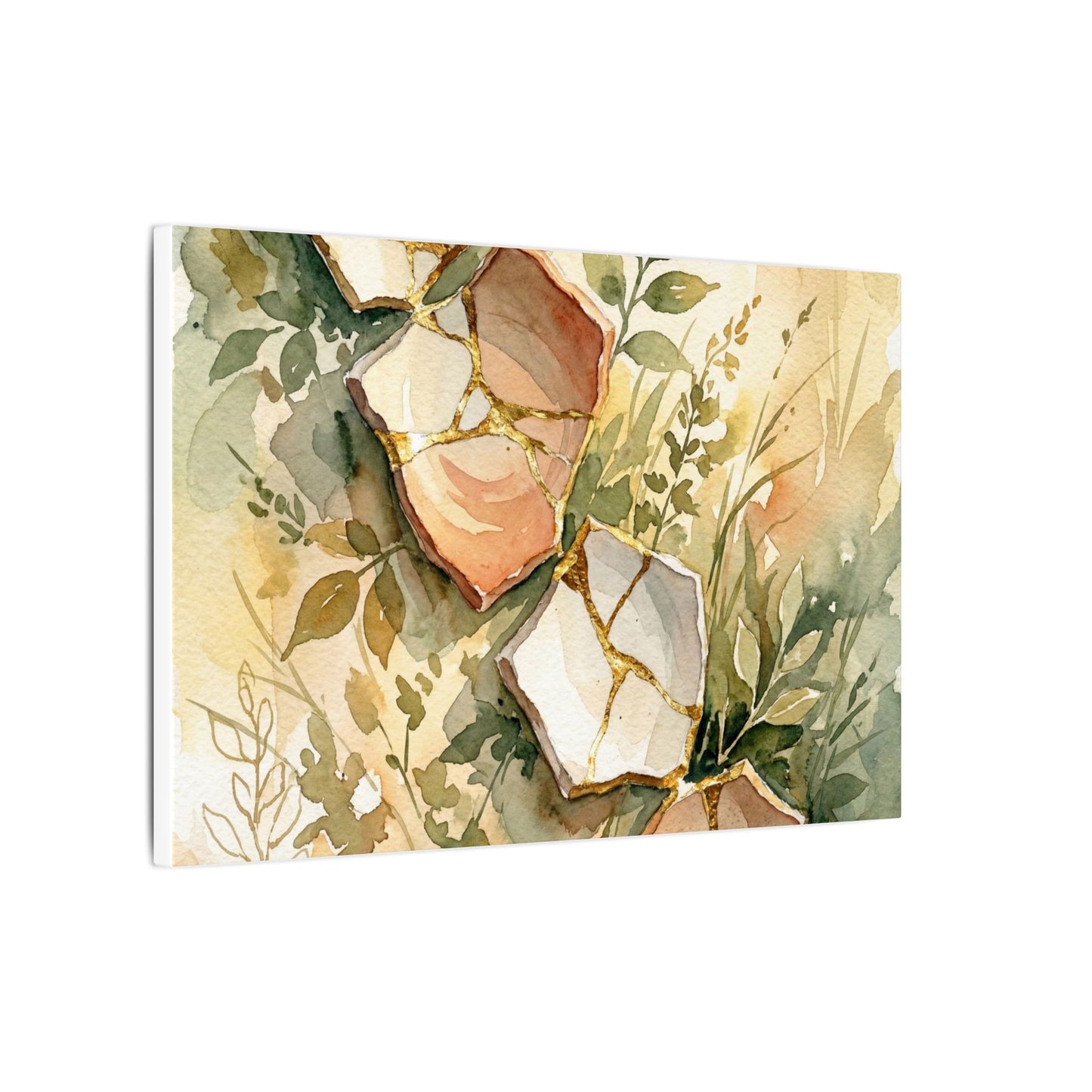 Japandi Broken Pottery in Golden Hour | Watercolor Canvas Art