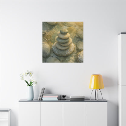 River Stones Watercolor Canvas Art | Elegant Japandi Art