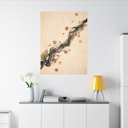 Ink Brushstroke Autumn Canvas Art | Zen Calm Design