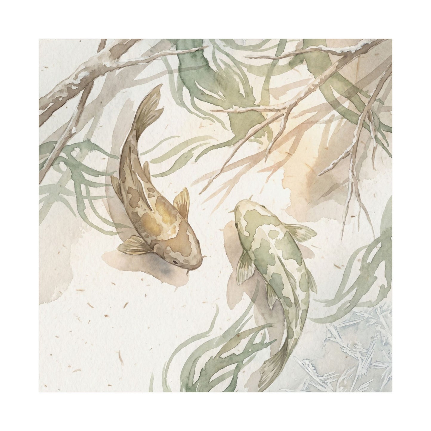 Koi Pond Wall Art Print | Winter Japandi Watercolor Art