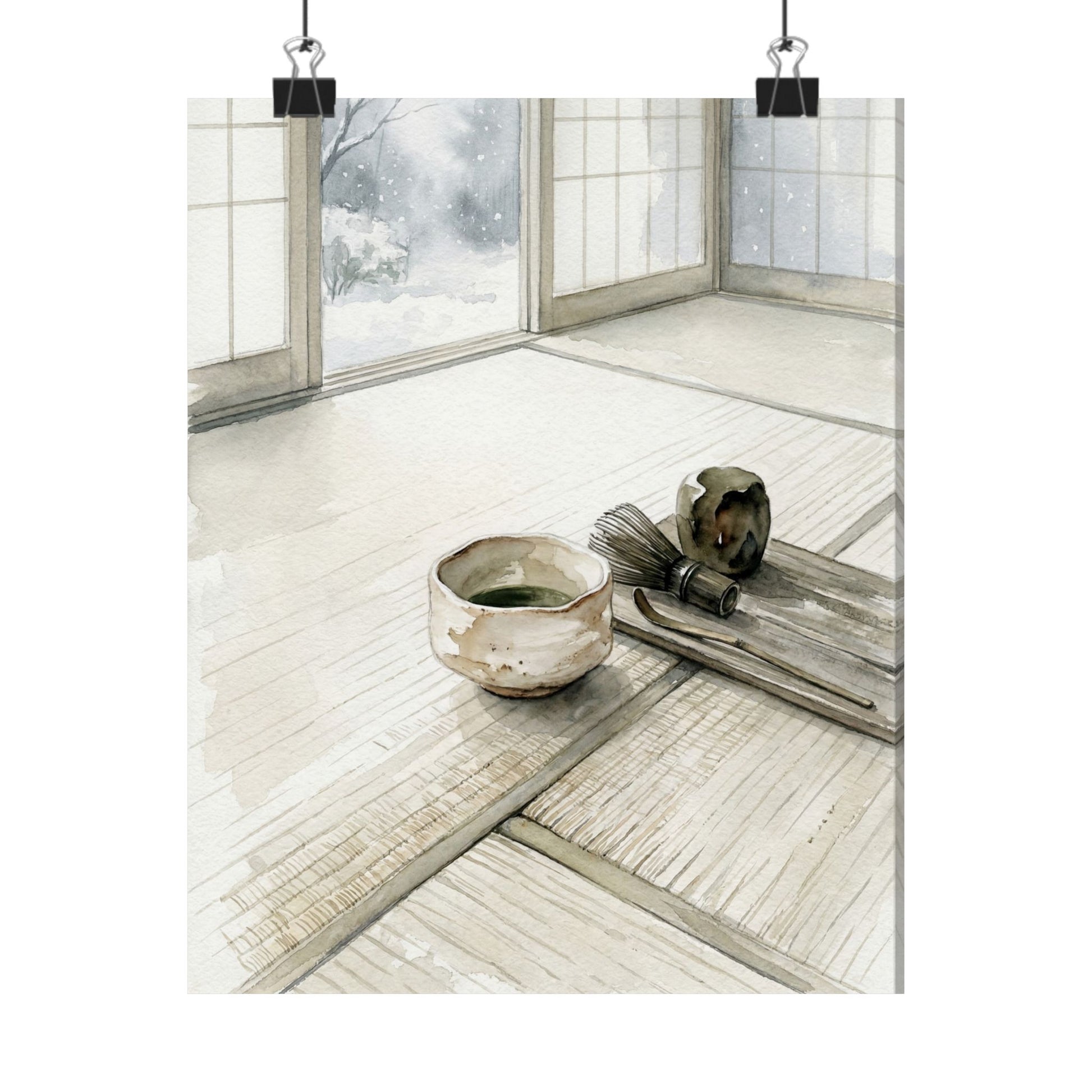 Japandi Tea Ceremony in Overcast | Watercolor Wall Art Print Art Print