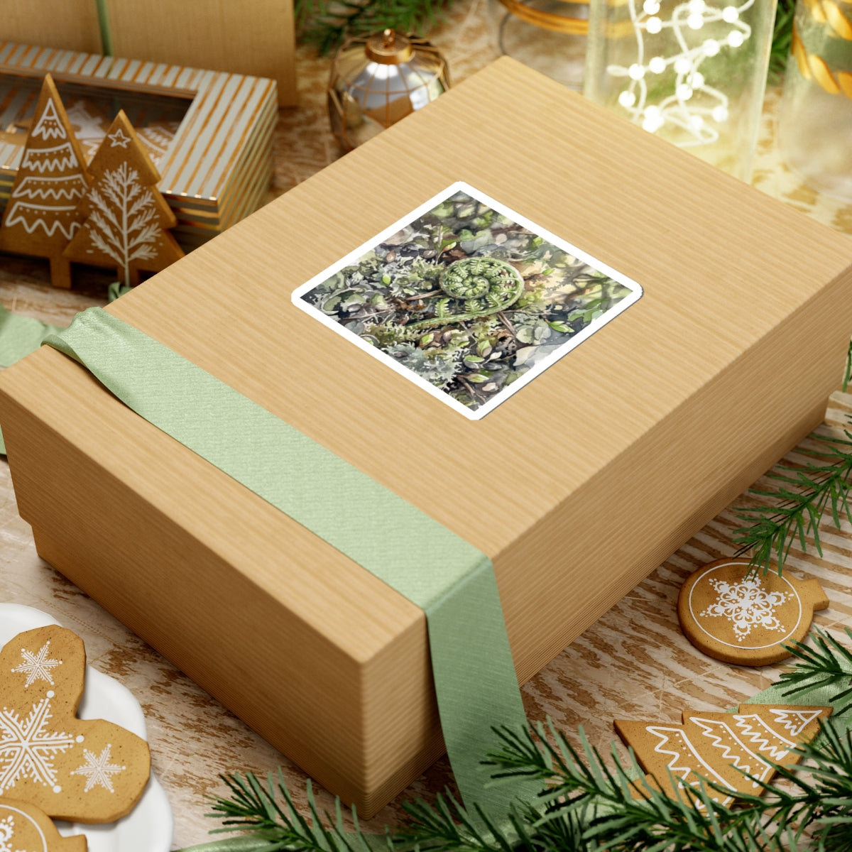 Japandi Fern Unfurling in Dappled | Watercolor Sticker