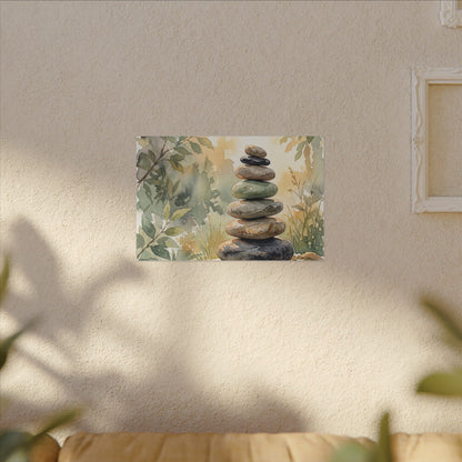 Golden Hour River Stones Canvas Art - Japandi Mono No Aware